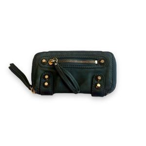 Linea Pelle Dark Green zip wallet with Gold Accents